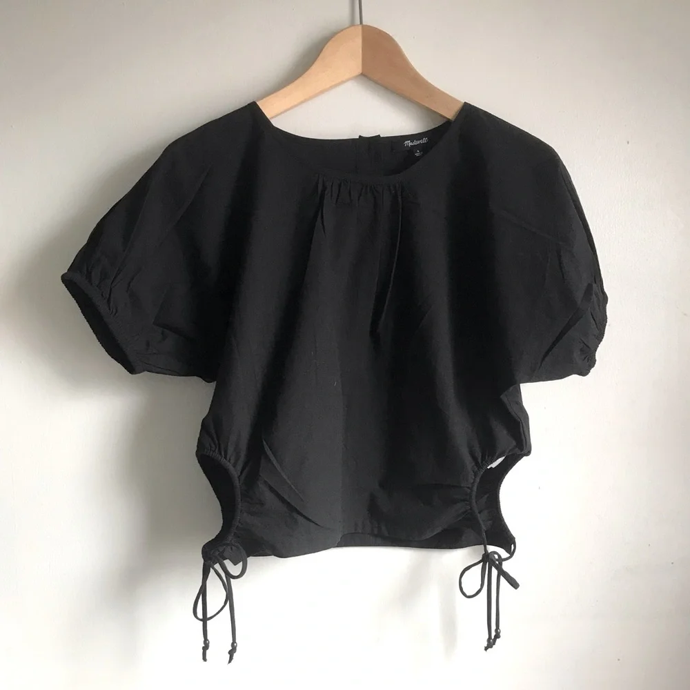 MADEWELL Poplin Puff-Sleeve Cutout Crop Top